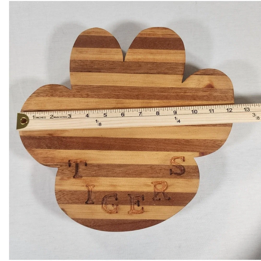 Charcuterie Cutting Board Tigers Mascot Paw Handcrafted Striped Serving Wood
